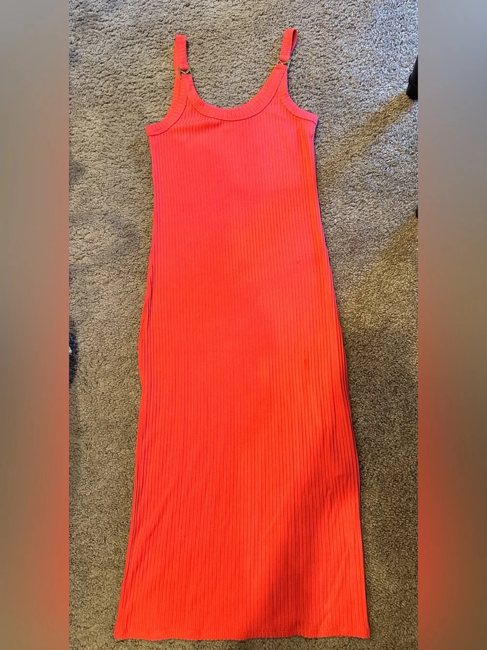 Michael Kors Coral Ribbed Tank Midi Dress